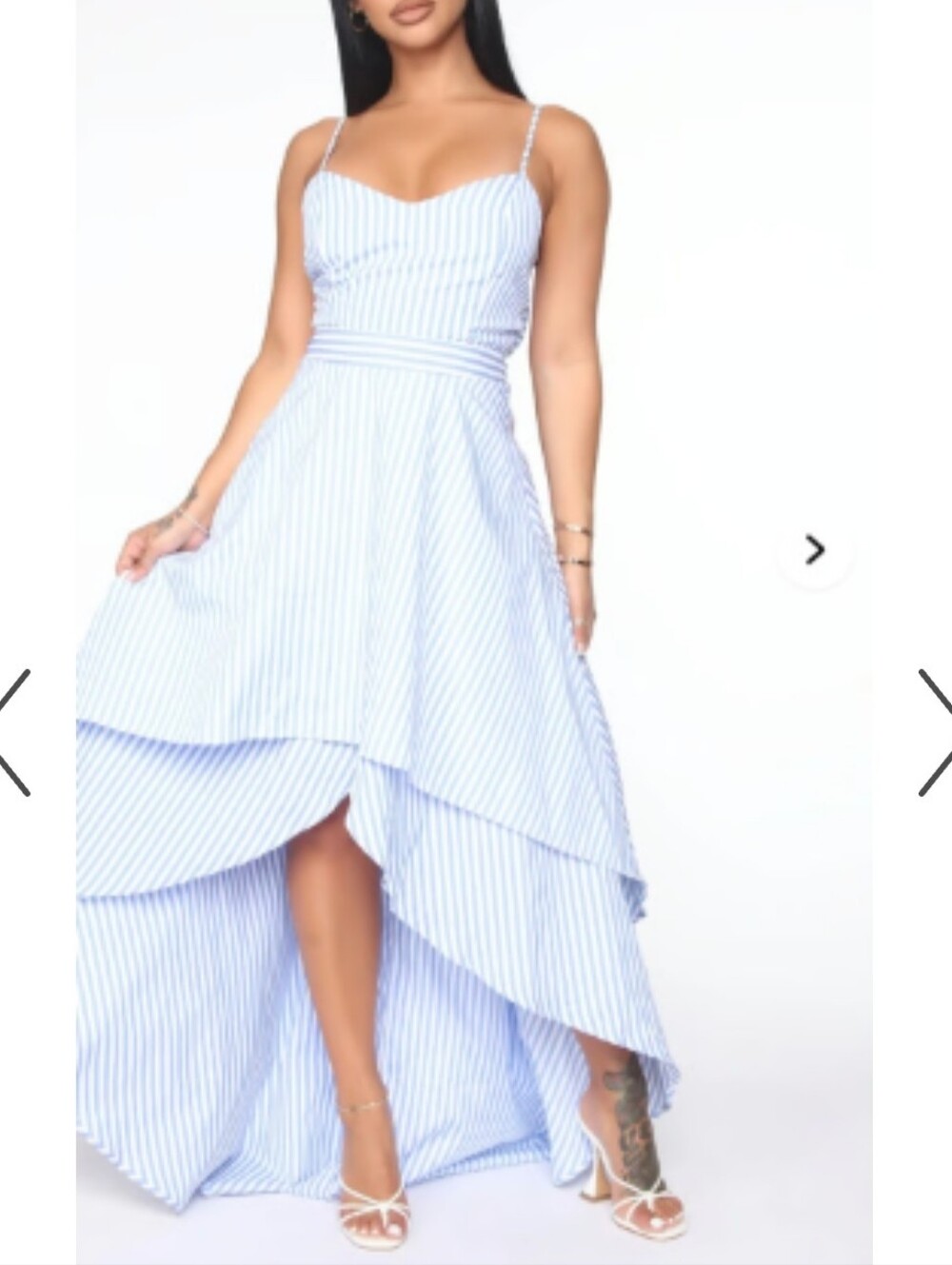 aFashion Nova blue and white striped sleeveless high-low midi dress Sz M
